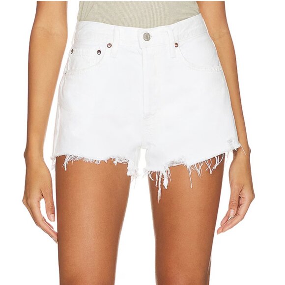 Agolde Parker Short Denim Shorts High Rise Size 24 Size 0 Ivory Frayed Hem - Picture 1 of 11